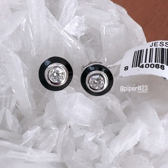 NWT Judith Ripka JR TWO Adrienne Diamond and Black Enamel Stud Earrings - Picture 3 of 13